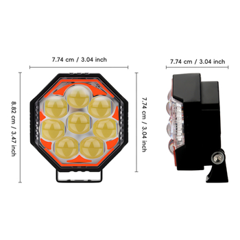 Motociklistički LED osmerokutni reflektor s 8 leća, 12V, avionski aluminij, model Motor291, Kevanly
