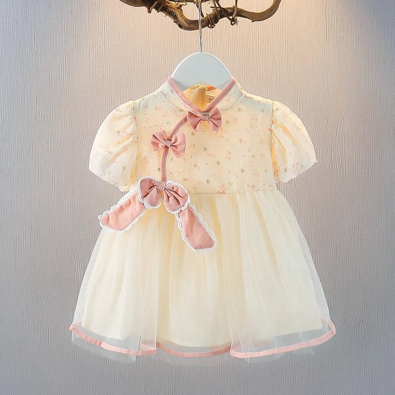 Dječja haljina u stilu Cheongsam s patchworkom, 85% pamuka, za uzrast 3–8 godina, ljeto, haljina princeze