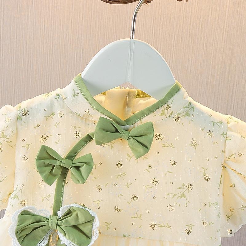 Dječja haljina u stilu Cheongsam s patchworkom, 85% pamuka, za uzrast 3–8 godina, ljeto, haljina princeze