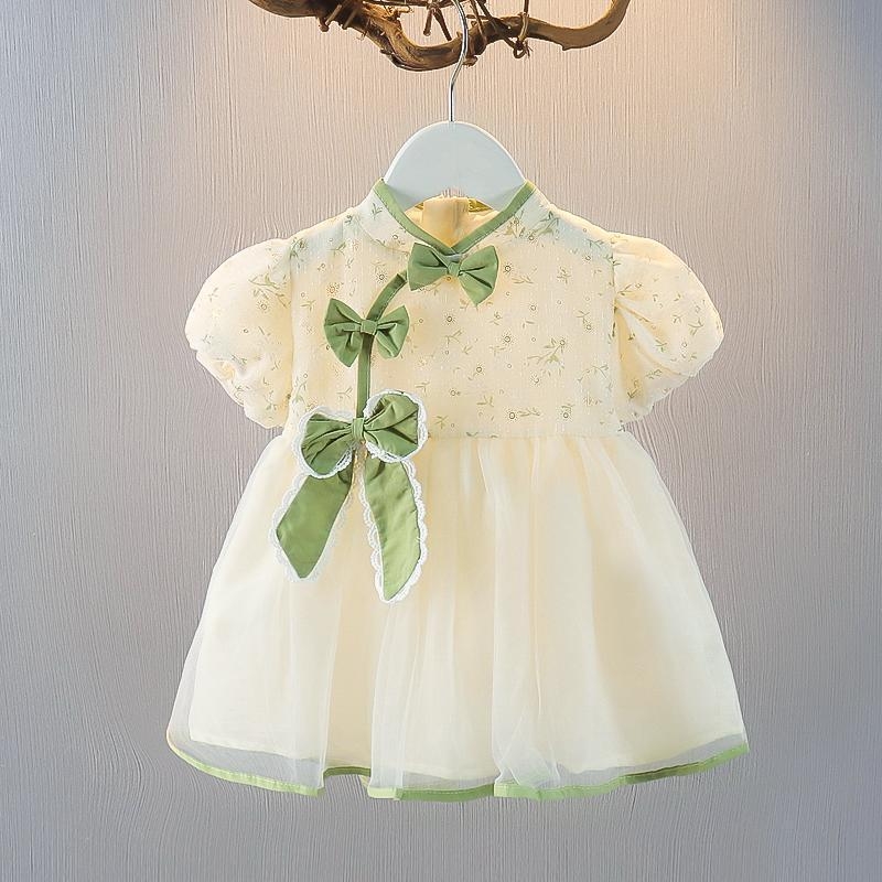 Dječja haljina u stilu Cheongsam s patchworkom, 85% pamuka, za uzrast 3–8 godina, ljeto, haljina princeze