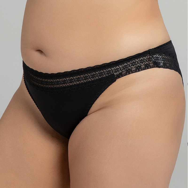 Plus-size žene bešivne gaćice s čipkom na rubu, niski pojas, otisak, pamuk podstava