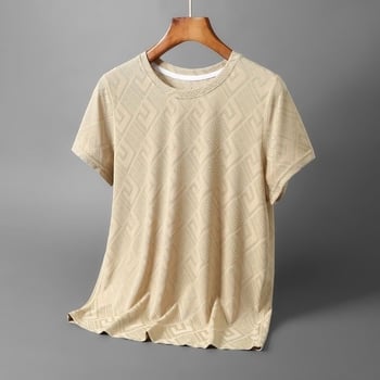 Muško ljetno kratkih rukava ice silk majica, slobodan kroj, 3D jacquard geometrijski uzorak, brzo suši, prozračni poliester