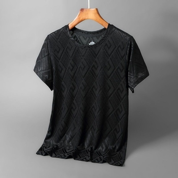 Muško ljetno kratkih rukava ice silk majica, slobodan kroj, 3D jacquard geometrijski uzorak, brzo suši, prozračni poliester