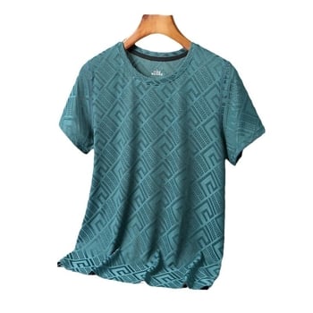 Muško ljetno kratkih rukava ice silk majica, slobodan kroj, 3D jacquard geometrijski uzorak, brzo suši, prozračni poliester