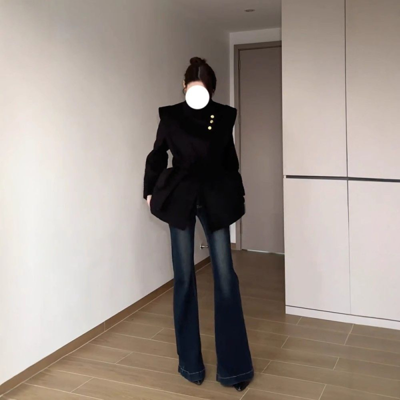 Bootcut traperice od denima s elastičnošću, niski struk, 90–95% poliestera, Zima 2025