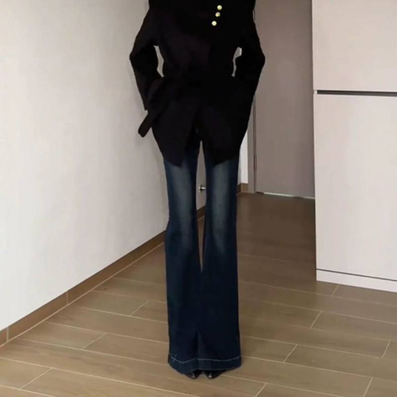 Bootcut traperice od denima s elastičnošću, niski struk, 90–95% poliestera, Zima 2025