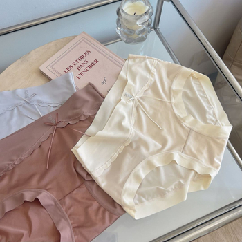 Ženske gaćice od satenskog najlona, srednji porast, antibakterijske, Bowknot uzorak, prepona od viskoze