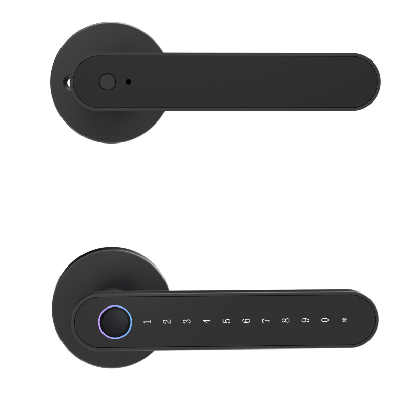 KK 9401 Vnútorný jednoručný zámok na drevené dvere – Bluetooth heslo, otlačok prsta, karta a kľúč; batériové napájanie; viac ako 1 000 000 otvorení; skenovanie 0,01 s