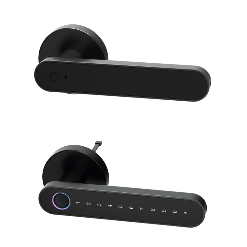 KK 9401 Vnútorný jednoručný zámok na drevené dvere – Bluetooth heslo, otlačok prsta, karta a kľúč; batériové napájanie; viac ako 1 000 000 otvorení; skenovanie 0,01 s