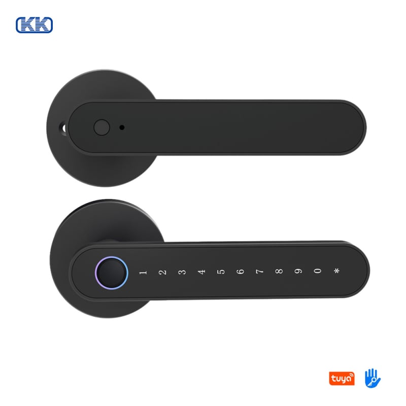 KK 9401 Vnútorný jednoručný zámok na drevené dvere – Bluetooth heslo, otlačok prsta, karta a kľúč; batériové napájanie; viac ako 1 000 000 otvorení; skenovanie 0,01 s