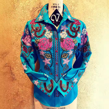 Женска блуза-поло с поло яка, дълги ръкави, тясна кройка, средна дължина, памучно-полиестерова смес с еластан, геометричен принт