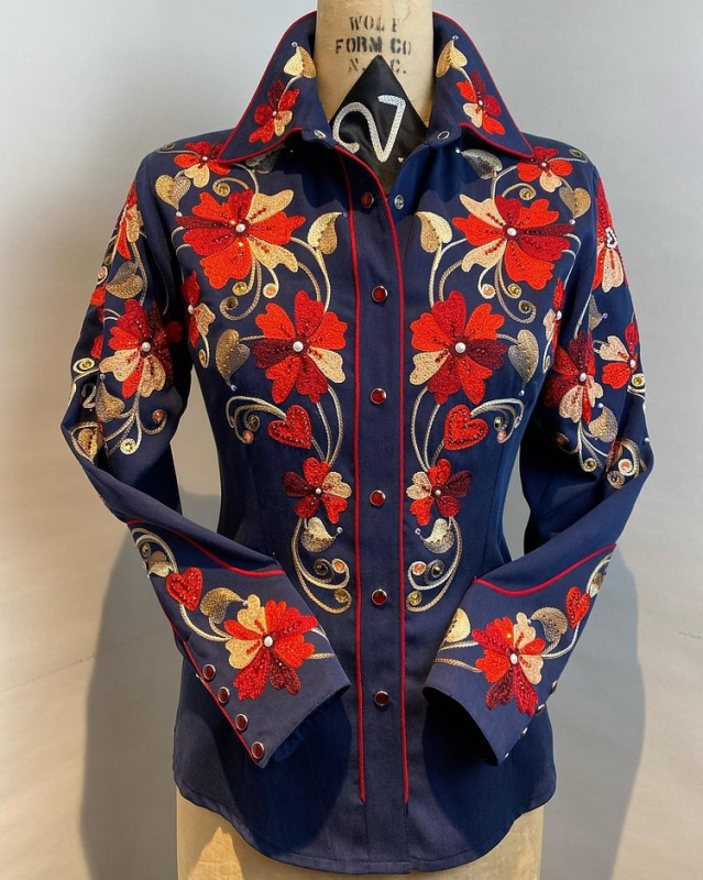 Женска блуза-поло с поло яка, дълги ръкави, тясна кройка, средна дължина, памучно-полиестерова смес с еластан, геометричен принт