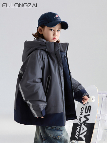 Детско пухено яке Fulongzai, есенно-зимна колекция 2024, корейски стил, пълнеж от бял пъдпъдъчи пух, външен материал: нейлон, подплата: нейлон, съдържание на велур 95%+, за деца над 8 години (над 140 см)