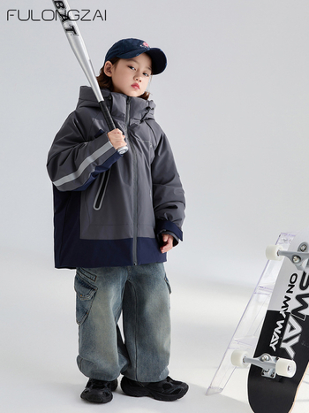 Детско пухено яке Fulongzai, есенно-зимна колекция 2024, корейски стил, пълнеж от бял пъдпъдъчи пух, външен материал: нейлон, подплата: нейлон, съдържание на велур 95%+, за деца над 8 години (над 140 см)