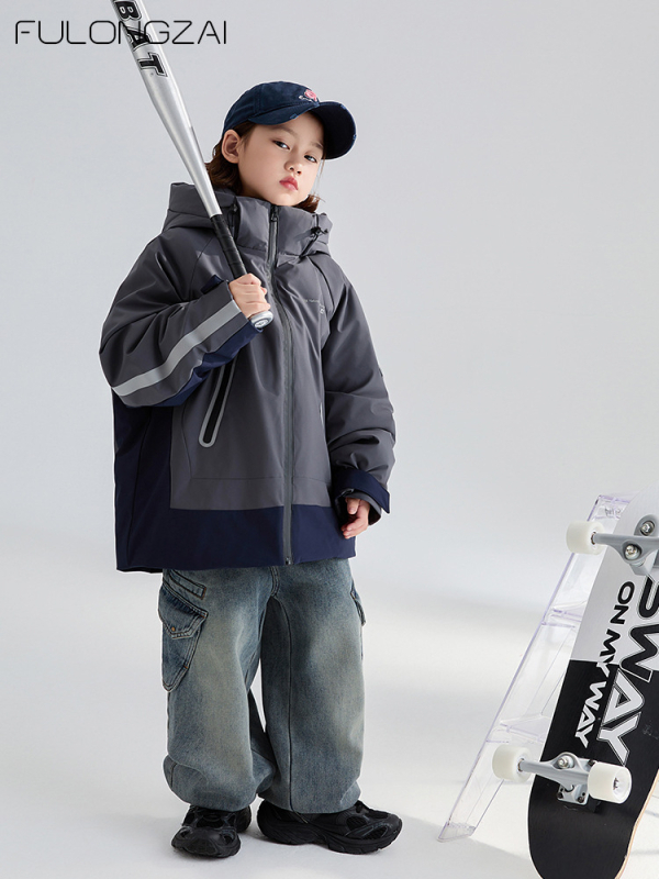 Детско пухено яке Fulongzai, есенно-зимна колекция 2024, корейски стил, пълнеж от бял пъдпъдъчи пух, външен материал: нейлон, подплата: нейлон, съдържание на велур 95%+, за деца над 8 години (над 140 см)