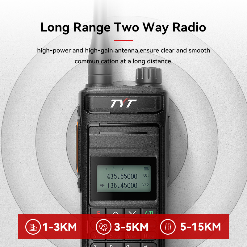 Analogni walkie-talkie 5W, raspon frekvencija 136–174/400–520 MHz, 200 kanala, domet 3–5 km, Type-C punjenje