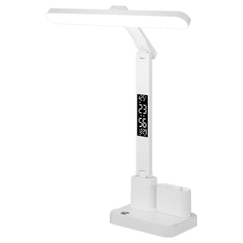 Многофункционална настолна лампа с часовник и защита на очите – LED лампа за учене, сензорен контрол, 6–10 W, CRI ≥95, вградена батерия, пластмасов абажур