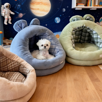 Затворено гнездо за домашни любимци, подходящо за кучета и котки, топло през зимата (Материал: Jade rabbit velvet + полиестер памук в каре; Категория: гнездо за домашни любимци; За: кучета; Почистване: избърсване; Монтаж: без монтаж)