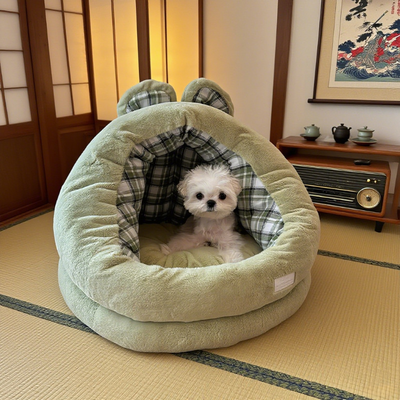 Затворено гнездо за домашни любимци, подходящо за кучета и котки, топло през зимата (Материал: Jade rabbit velvet + полиестер памук в каре; Категория: гнездо за домашни любимци; За: кучета; Почистване: избърсване; Монтаж: без монтаж)