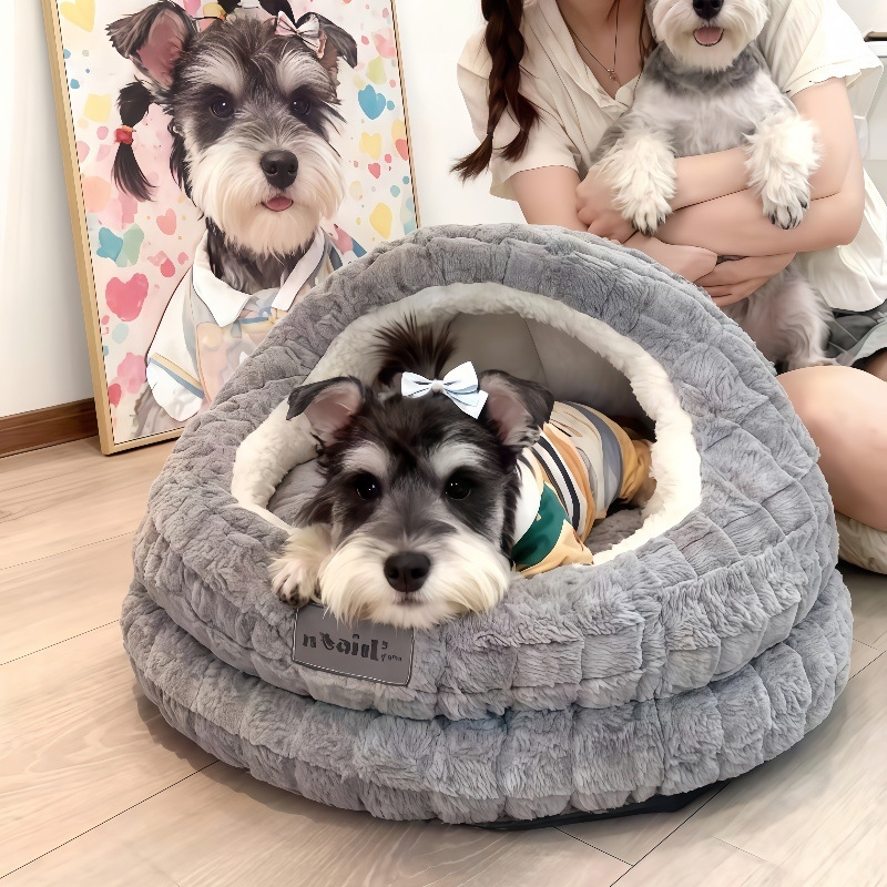 Затворено гнездо за домашни любимци, подходящо за кучета и котки, топло през зимата (Материал: Jade rabbit velvet + полиестер памук в каре; Категория: гнездо за домашни любимци; За: кучета; Почистване: избърсване; Монтаж: без монтаж)