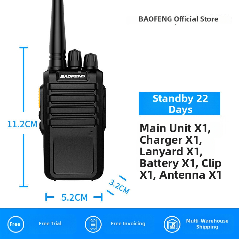 Analogni walkie-talkie, vanjska uporaba, RF izlaz 5W, domet 3–5 km, litijeva baterija 5800mAh, protiv smetnji