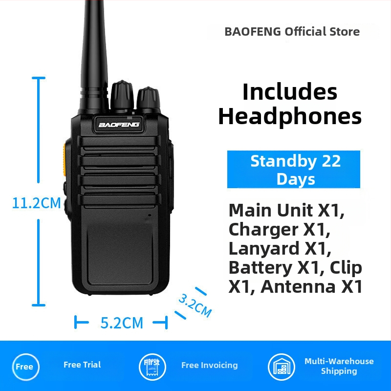 Analogni walkie-talkie, vanjska uporaba, RF izlaz 5W, domet 3–5 km, litijeva baterija 5800mAh, protiv smetnji