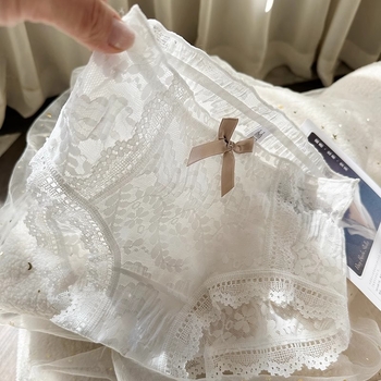 Ženske gaćice od pune čipke, prozračne, sa srednje visokim strukom, Jacquard tkanina, glavni materijal najlon, podstava od pamuka