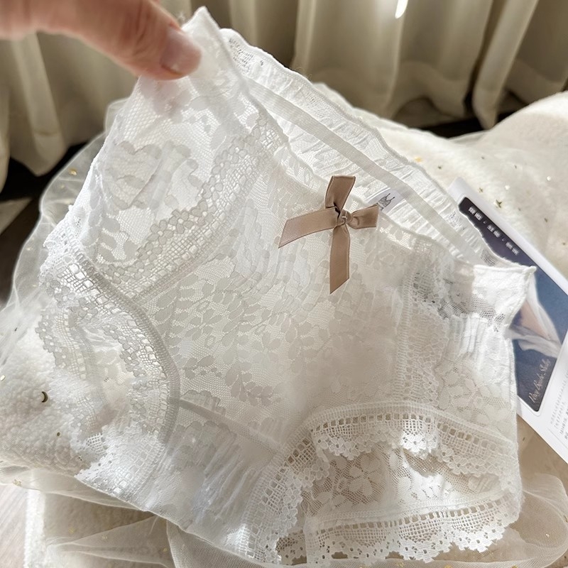 Ženske gaćice od pune čipke, prozračne, sa srednje visokim strukom, Jacquard tkanina, glavni materijal najlon, podstava od pamuka
