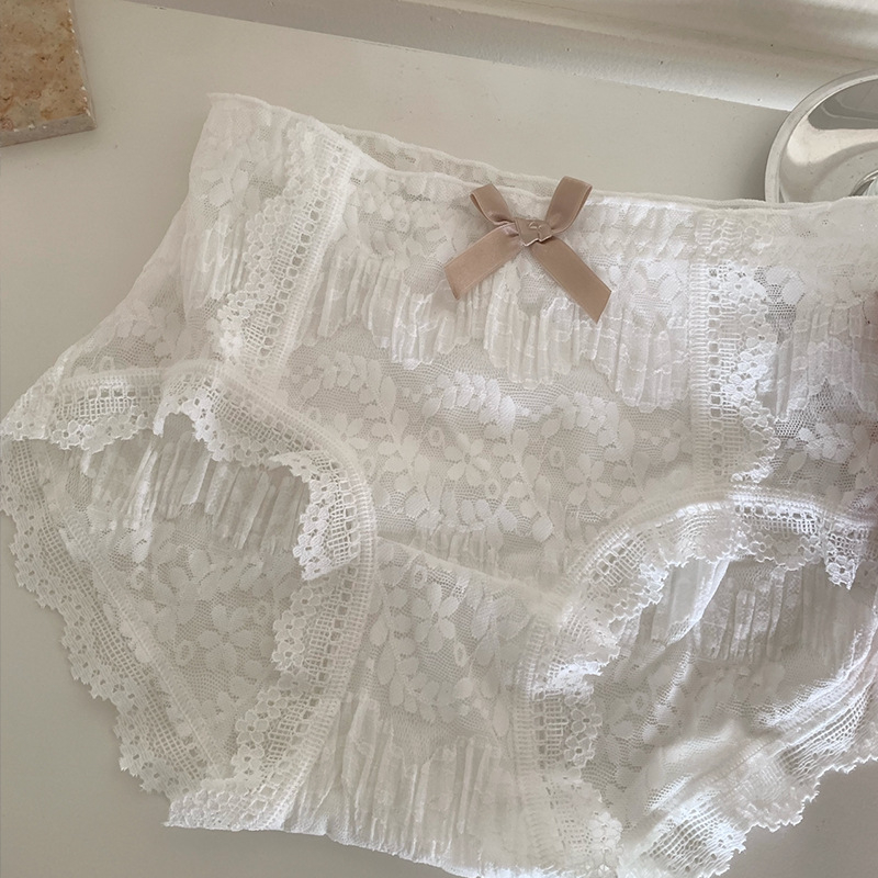 Ženske gaćice od pune čipke, prozračne, sa srednje visokim strukom, Jacquard tkanina, glavni materijal najlon, podstava od pamuka