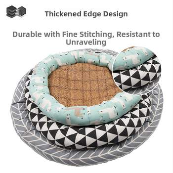 Кръгло гнездо за домашни любимци за котки и кучета — платно, лятна мат, PP памук, пластмасово антиплъзгащо дъно