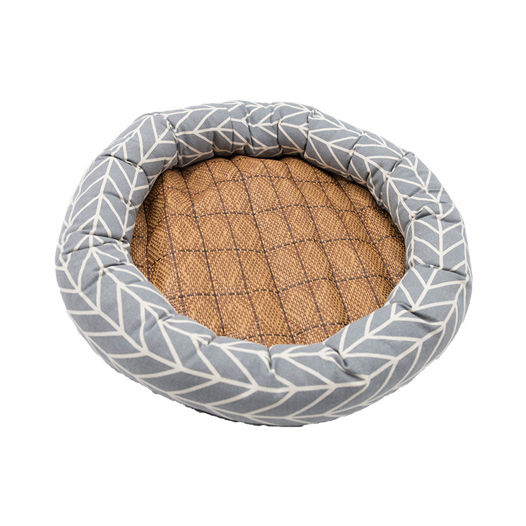 Кръгло гнездо за домашни любимци за котки и кучета — платно, лятна мат, PP памук, пластмасово антиплъзгащо дъно