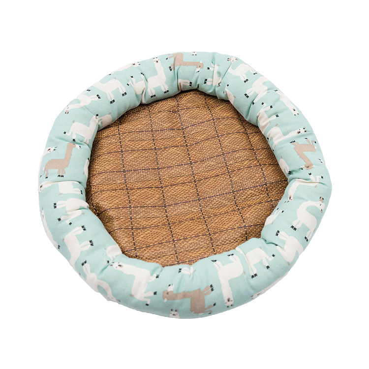Кръгло гнездо за домашни любимци за котки и кучета — платно, лятна мат, PP памук, пластмасово антиплъзгащо дъно