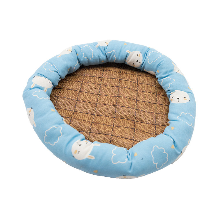 Кръгло гнездо за домашни любимци за котки и кучета — платно, лятна мат, PP памук, пластмасово антиплъзгащо дъно