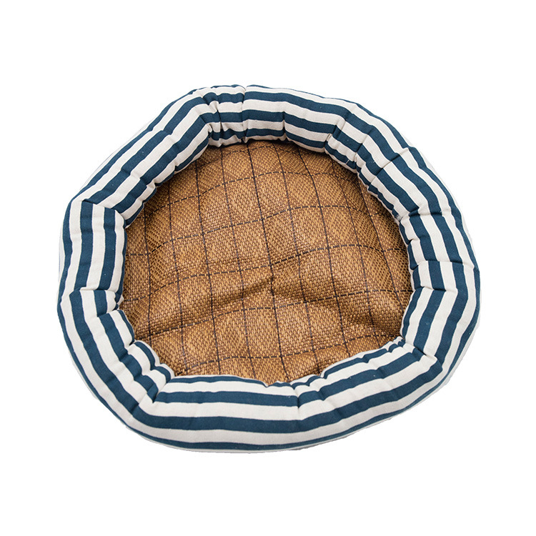 Кръгло гнездо за домашни любимци за котки и кучета — платно, лятна мат, PP памук, пластмасово антиплъзгащо дъно