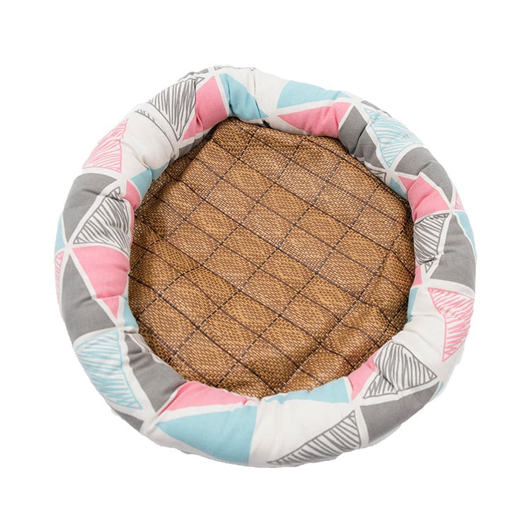Кръгло гнездо за домашни любимци за котки и кучета — платно, лятна мат, PP памук, пластмасово антиплъзгащо дъно