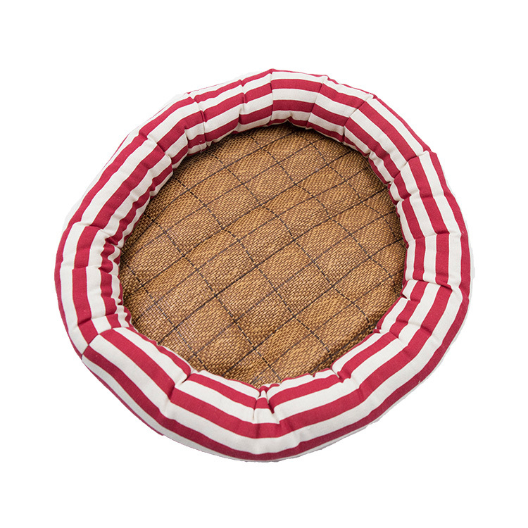 Кръгло гнездо за домашни любимци за котки и кучета — платно, лятна мат, PP памук, пластмасово антиплъзгащо дъно