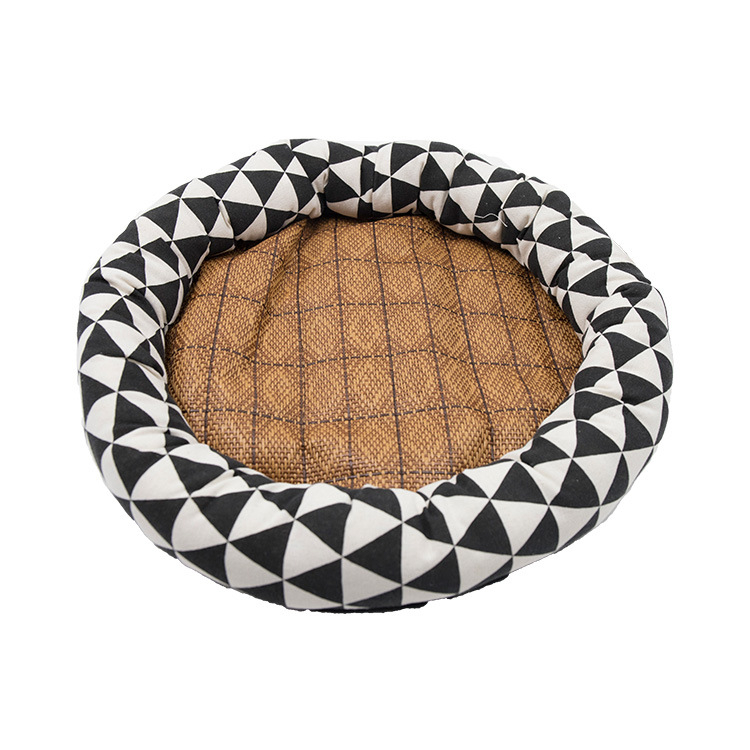 Кръгло гнездо за домашни любимци за котки и кучета — платно, лятна мат, PP памук, пластмасово антиплъзгащо дъно