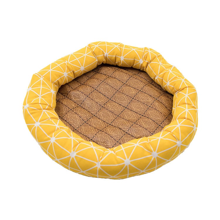Кръгло гнездо за домашни любимци за котки и кучета — платно, лятна мат, PP памук, пластмасово антиплъзгащо дъно