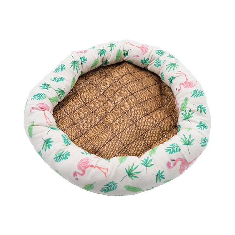 Кръгло гнездо за домашни любимци за котки и кучета — платно, лятна мат, PP памук, пластмасово антиплъзгащо дъно