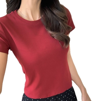 Ženska majica s kružnim izrezom, kratki rukavi, pamuk-elastan smjesa 92%/8%, uski kroj, gradski stil