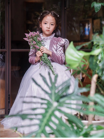 Dječja haljina u stilu princeze, koreanski velur, 50% elastan, UV zaštita, jesen 2024