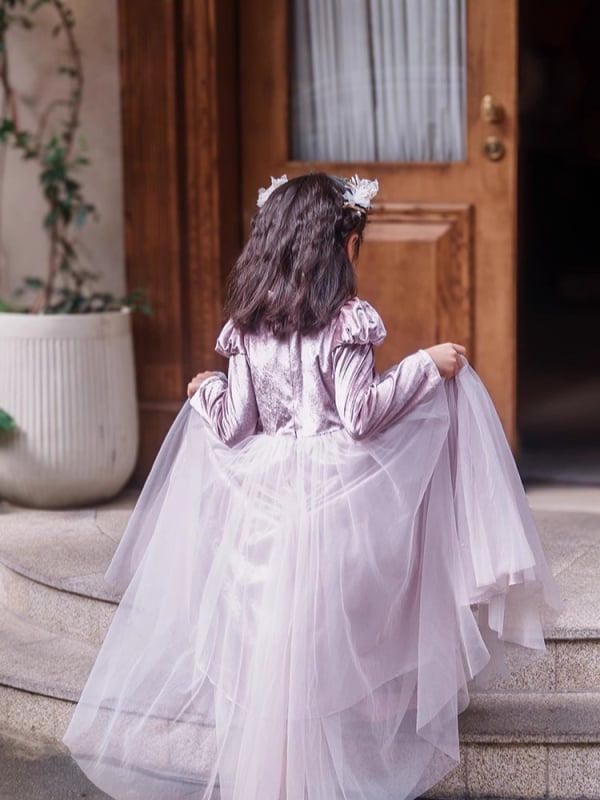 Dječja haljina u stilu princeze, koreanski velur, 50% elastan, UV zaštita, jesen 2024