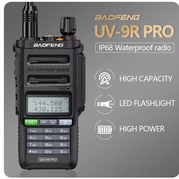 Baofeng UV-9R Pro Dvosmjerni Radio — Type-C Direktno Punjenje, IP68 Vodootporno, Raspon Frekvencija 136-174/400-520 MHz, RF Izlazna Snaga 18, 199 Kanala