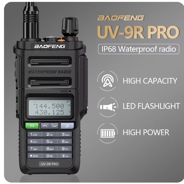 Baofeng UV-9R Pro Dvosmjerni Radio — Type-C Direktno Punjenje, IP68 Vodootporno, Raspon Frekvencija 136-174/400-520 MHz, RF Izlazna Snaga 18, 199 Kanala