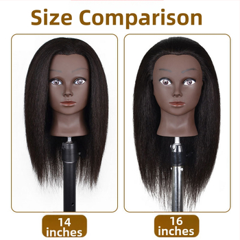 Cap de instruire cu piele închisă la culoare și păr natural, păr lung drept cu breton lateral, potrivit pentru vopsire și stilizare