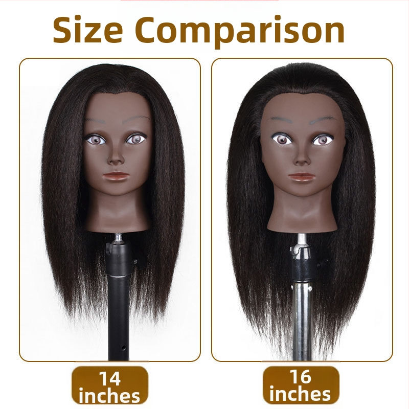 Cap de instruire cu piele închisă la culoare și păr natural, păr lung drept cu breton lateral, potrivit pentru vopsire și stilizare