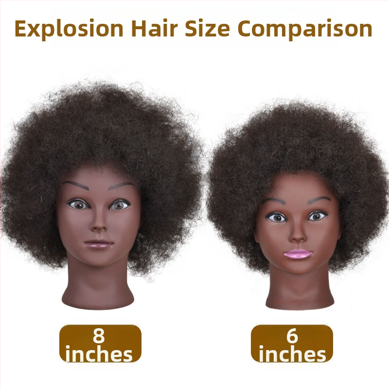 Cap de instruire cu piele închisă la culoare și păr natural, păr lung drept cu breton lateral, potrivit pentru vopsire și stilizare