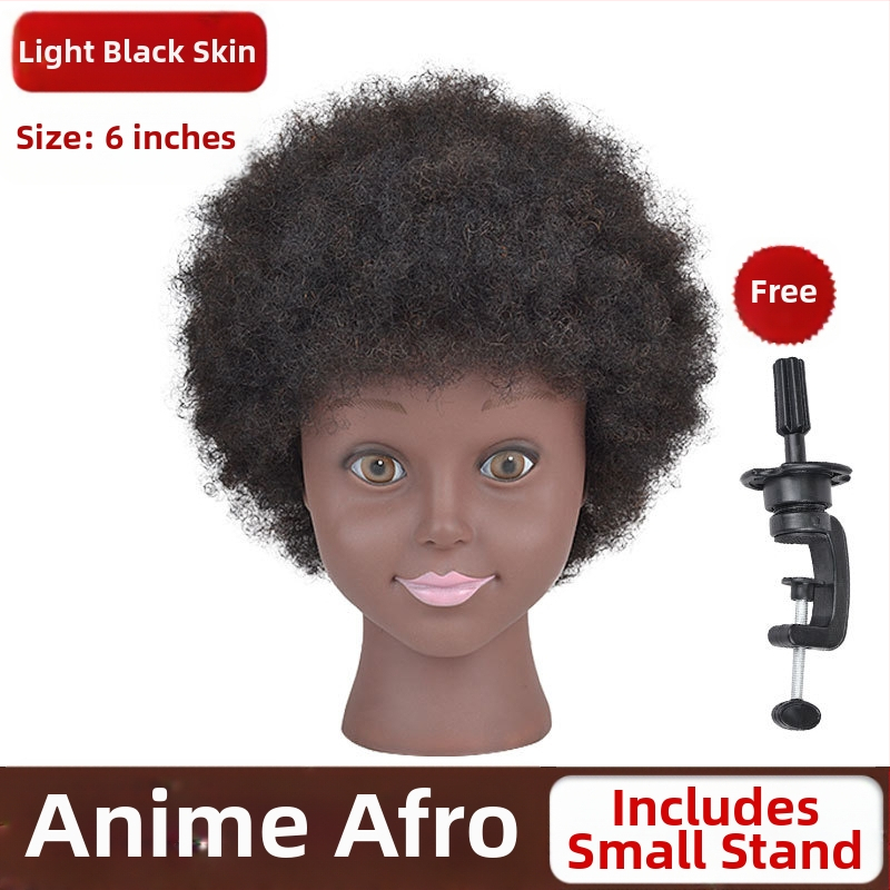 Cap de instruire cu piele închisă la culoare și păr natural, păr lung drept cu breton lateral, potrivit pentru vopsire și stilizare