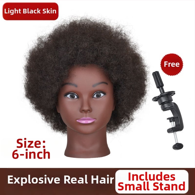 Cap de instruire cu piele închisă la culoare și păr natural, păr lung drept cu breton lateral, potrivit pentru vopsire și stilizare