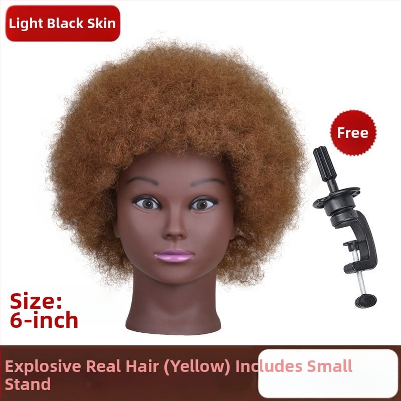 Cap de instruire cu piele închisă la culoare și păr natural, păr lung drept cu breton lateral, potrivit pentru vopsire și stilizare